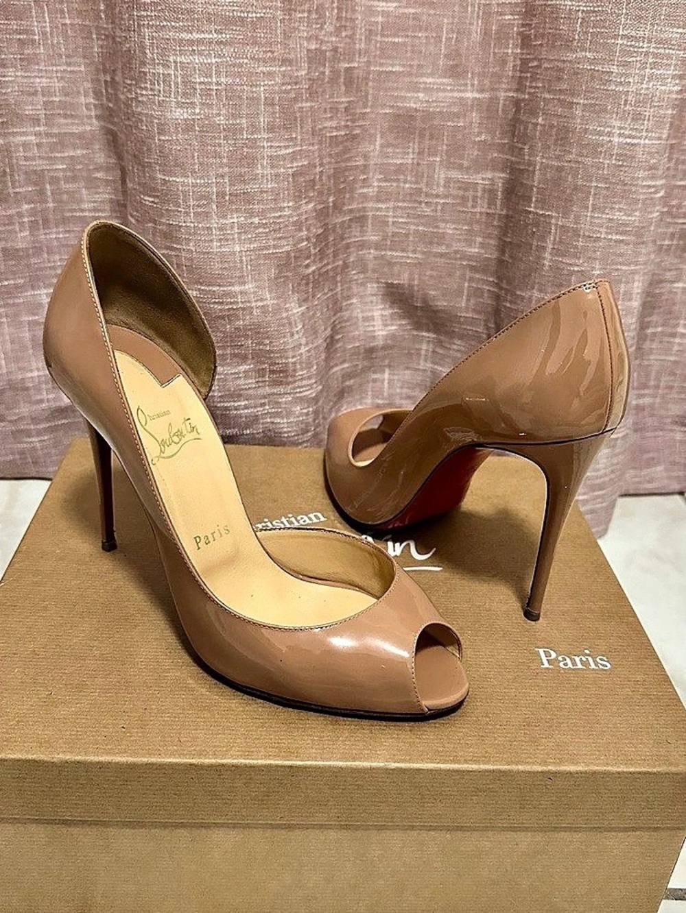 Christian Louboutin DEMI YOU 100 PATENT Nude Color heels